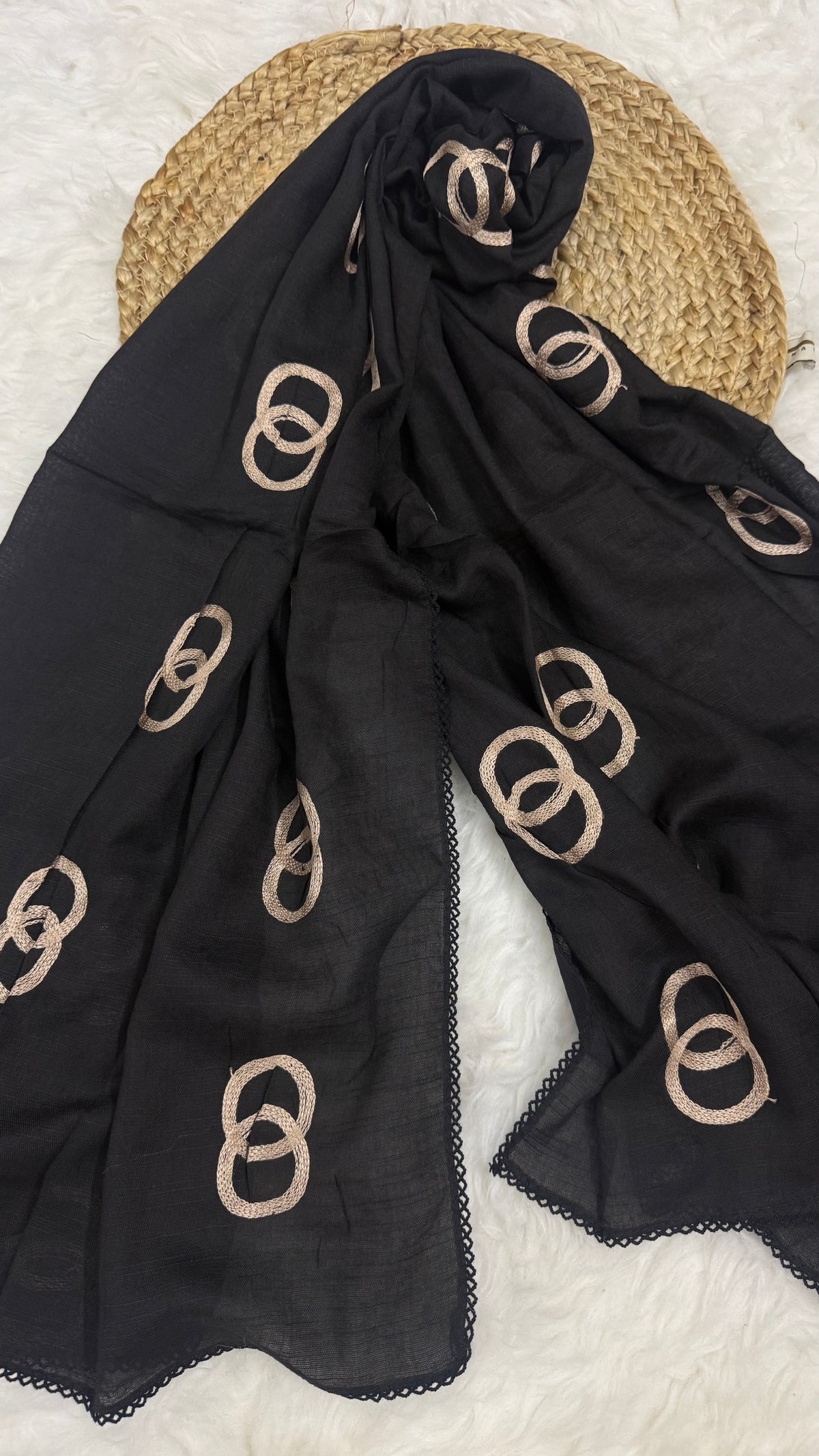 Lawn Ringset Embroidered Hijabs (XL) | Black
