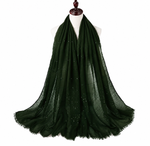 Lawn Sequins Border Hijab | Dark Green