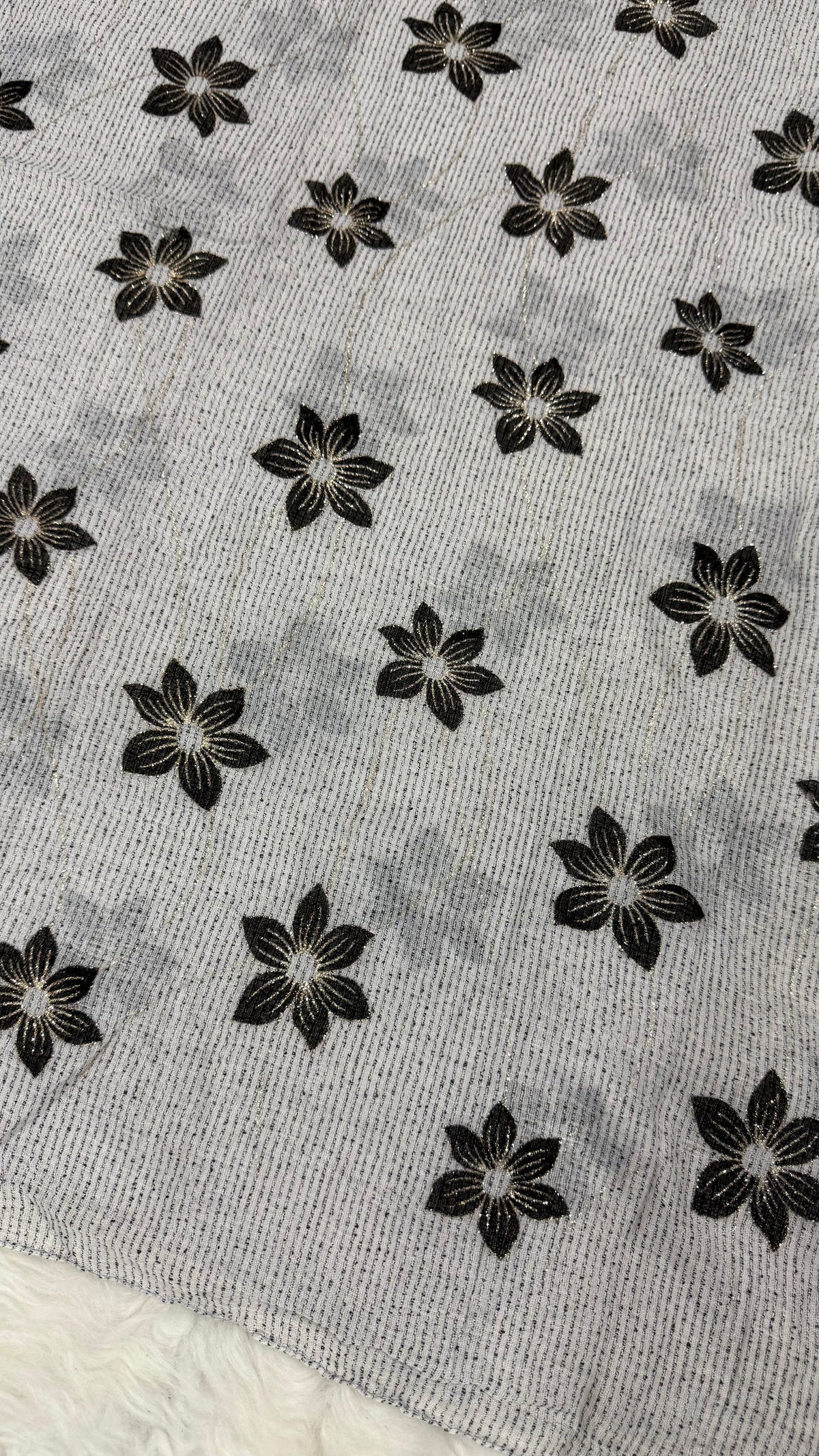 Threaded Lawn Floral Hijab | Floral | Silver Grey