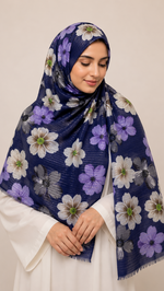 Sequins Bloom Navy | Lawn Printed Hijab with Sequins