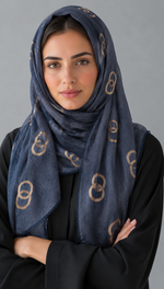 Lawn Ringset Embroidered Hijabs (XL) | Denim Blue