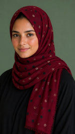 Lawn Block Print Hijab | Shinny Polka Dots | Maroon