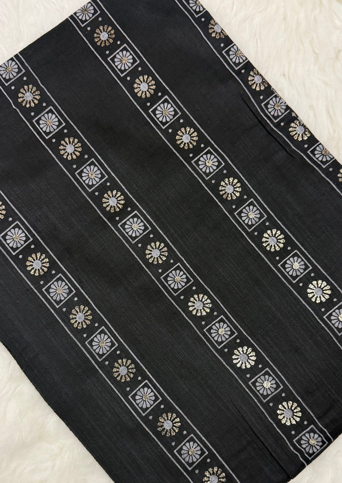 Lawn Block Print Hijab | Stripes | Black