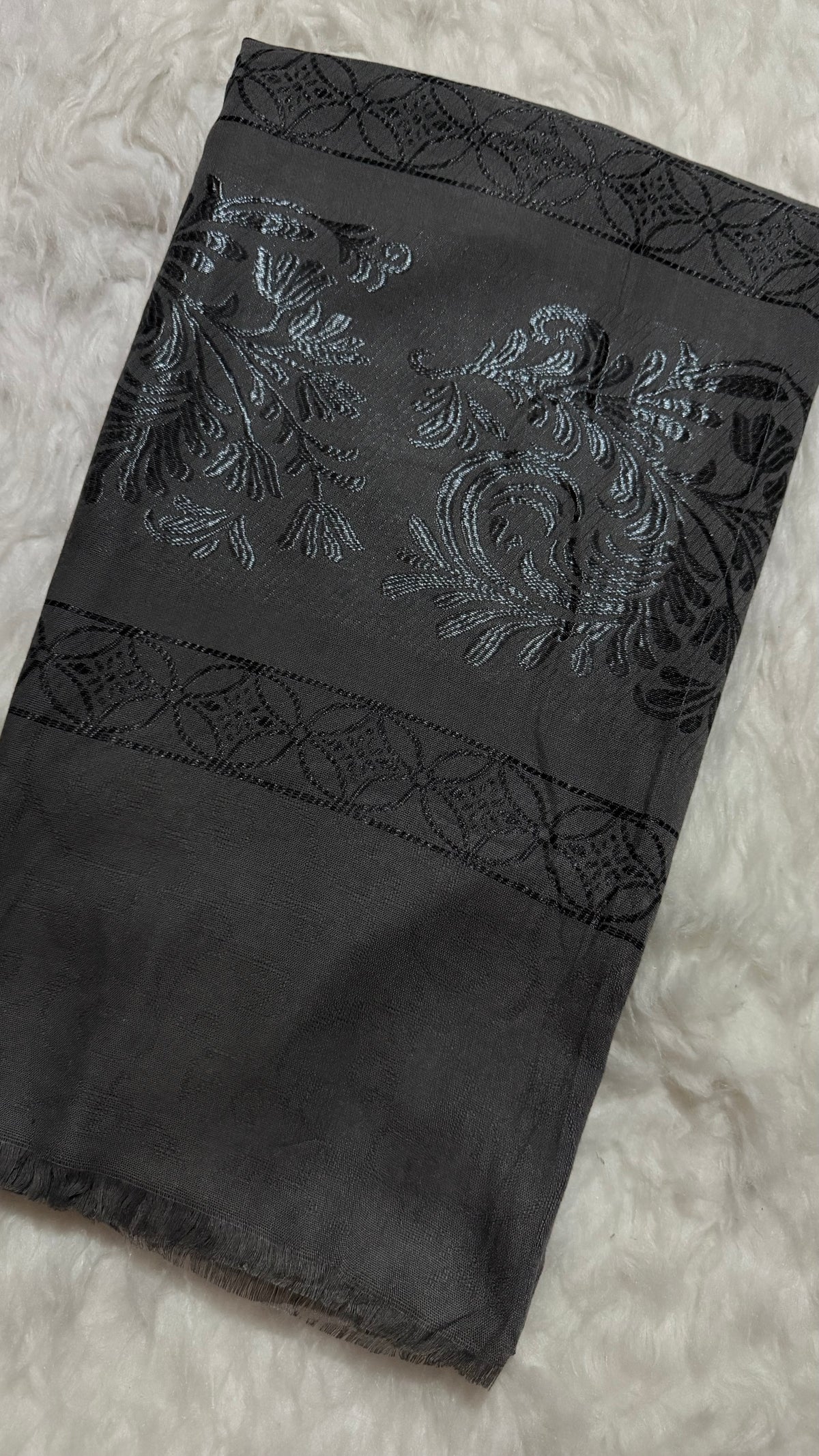 Lawn Jacquard Border | Charcoal Grey