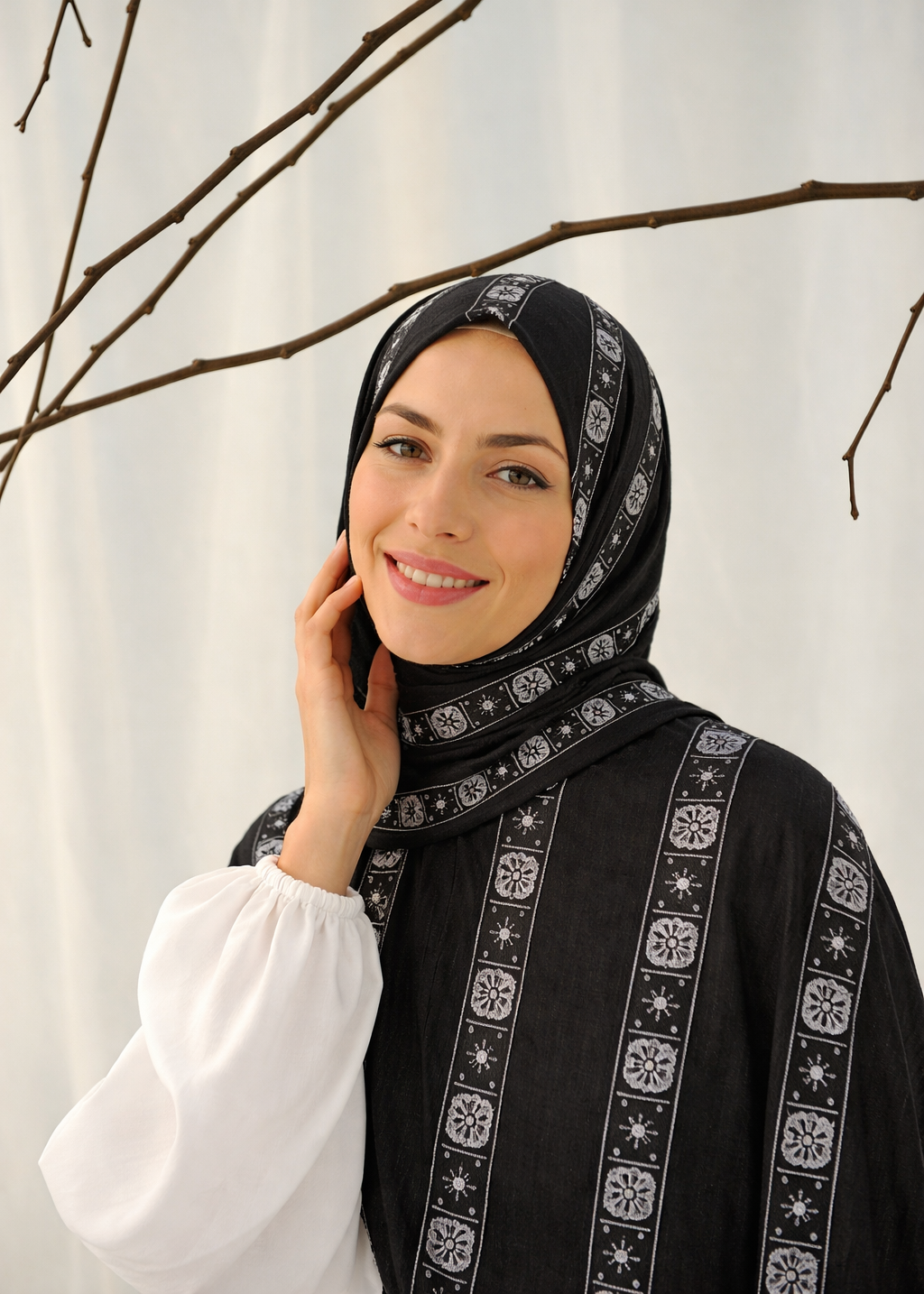 Lawn Block Print Hijab | Stripes | Black