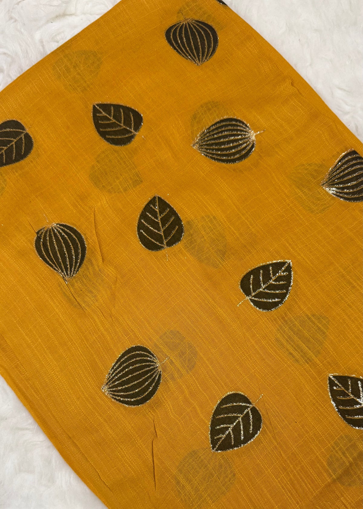 Lawn Block Print Hijab | Shiny Leaf | Mustard