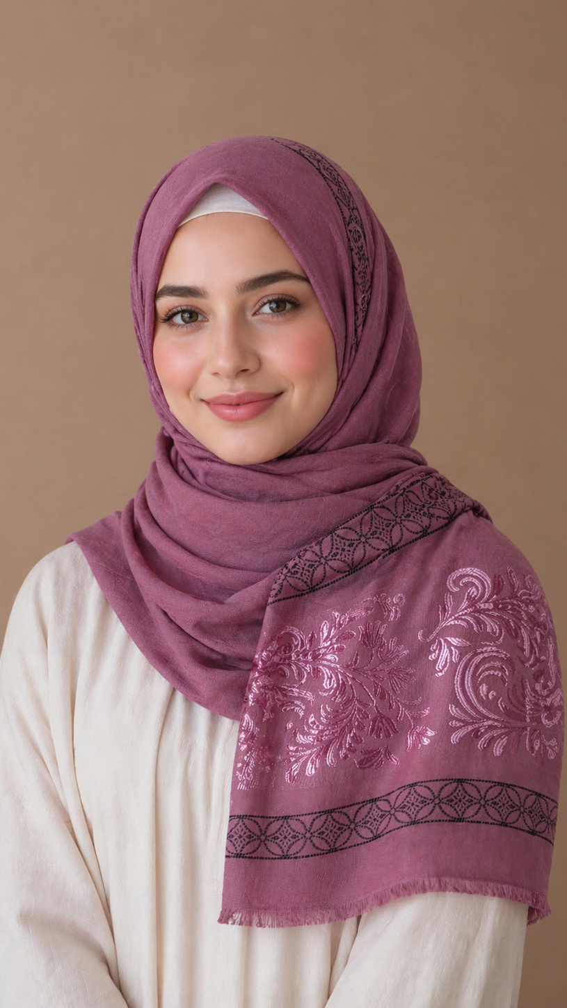 Lawn Jacquard Border | Mauve Pink