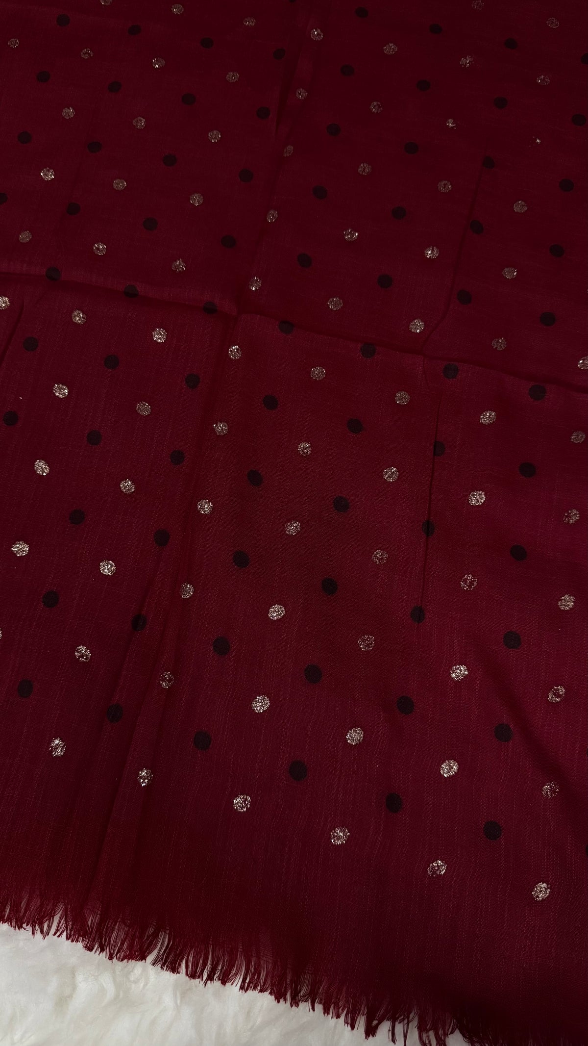 Lawn Block Print Hijab | Shinny Polka Dots | Maroon
