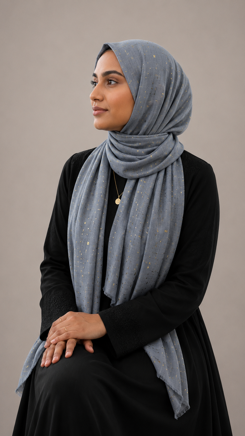 Lawn Foil Spread Hijab | Denim
