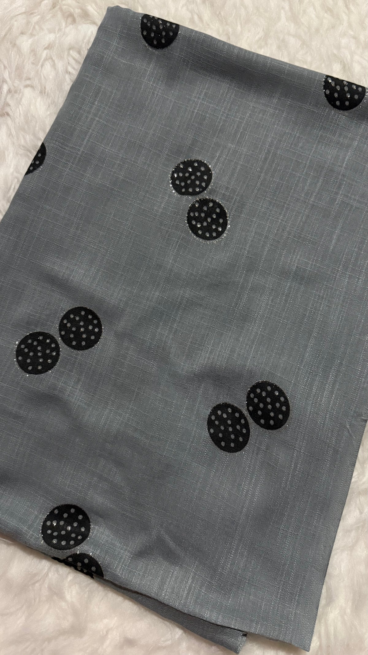 Lawn Block Print Hijab | Shinny Circles | Grey