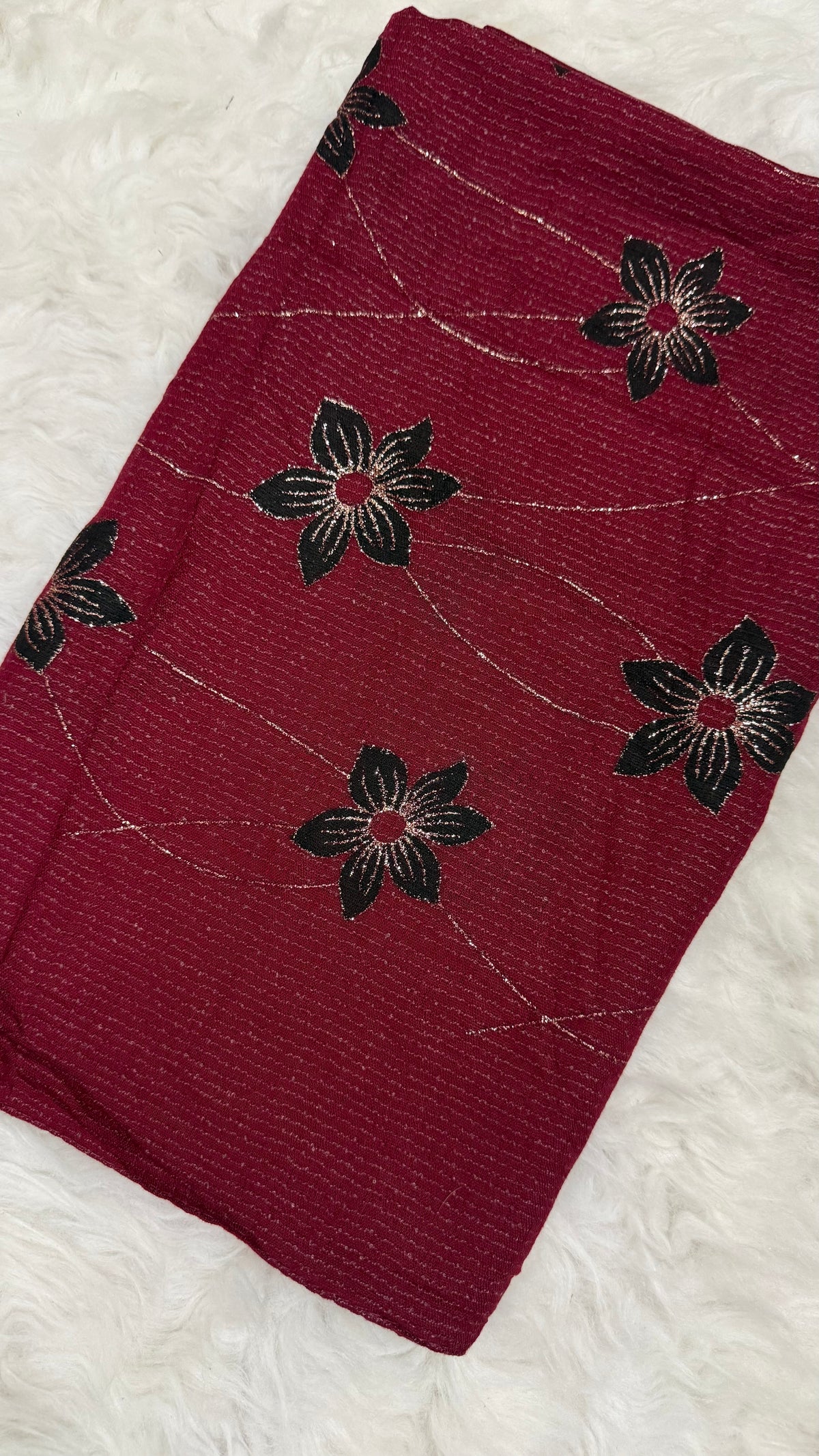 Threaded Lawn Floral Hijab | Floral | Maroon