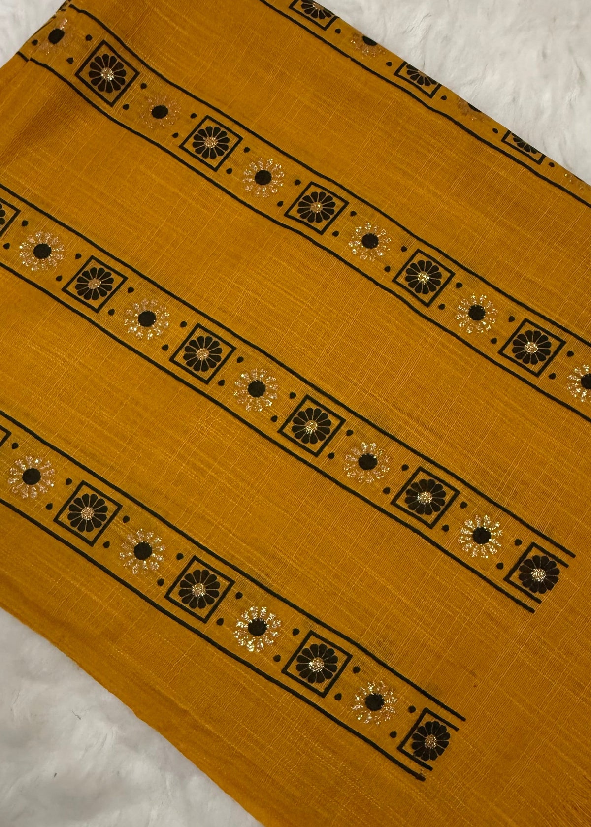 Lawn Block Print Hijab | Stripes | Mustard