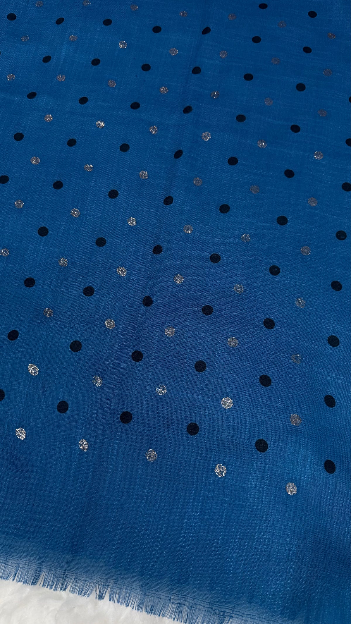 Lawn Block Print Hijab | Shinny Polka Dots | Blue