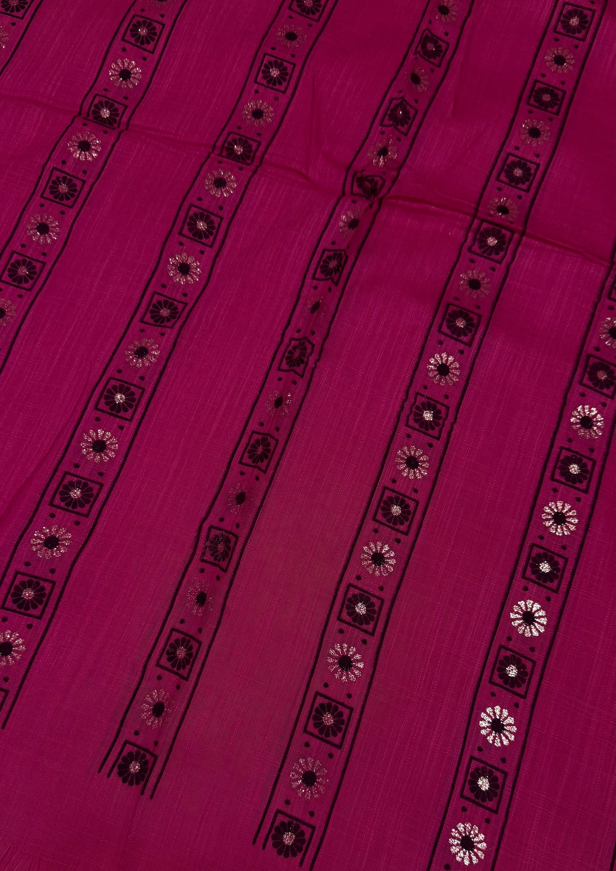 Lawn Block Print Hijab | Stripes | Fuchsia Pink