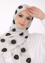 Lawn Block Print Hijab | Shiny Leaf | Cream White