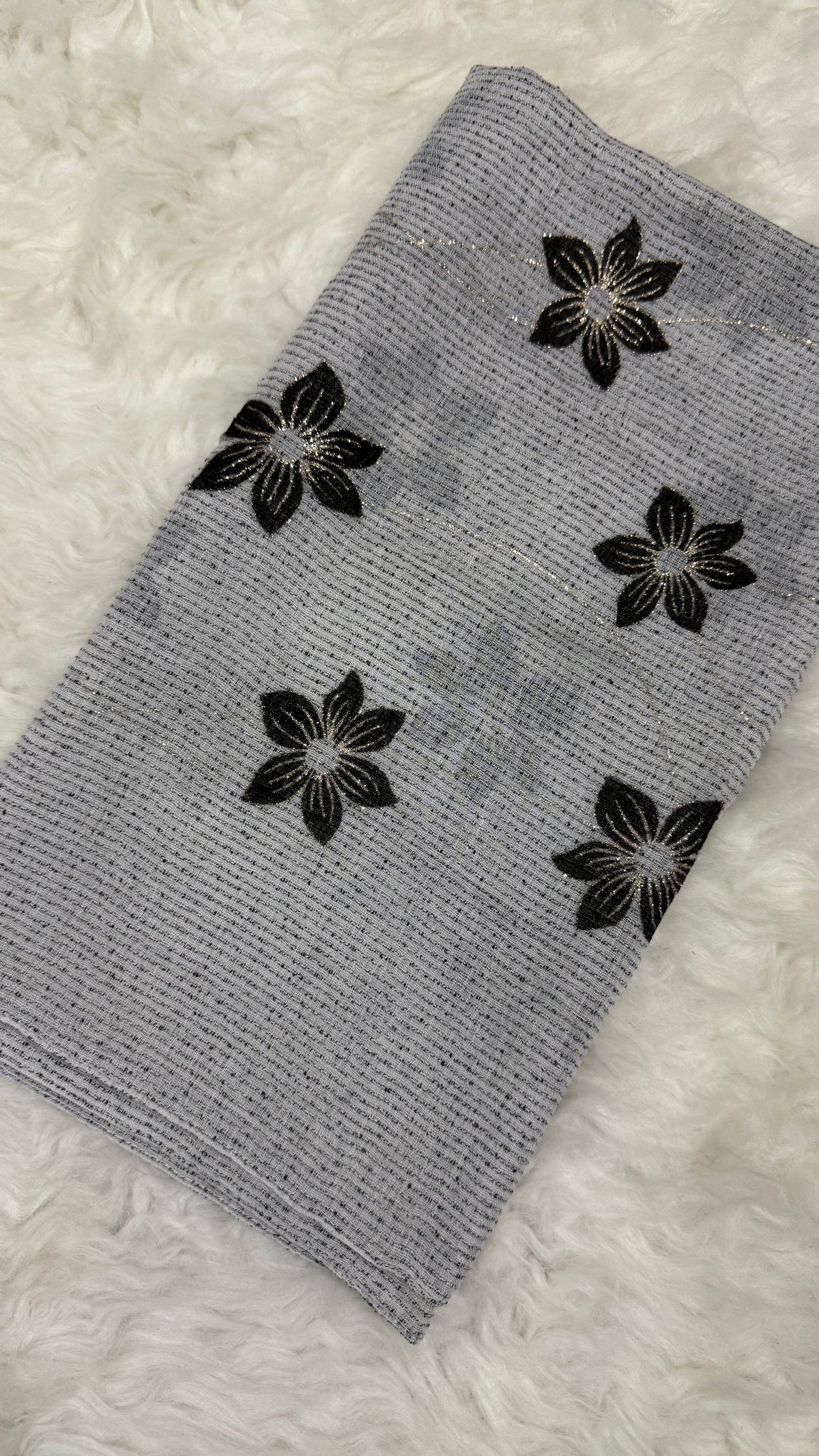 Threaded Lawn Floral Hijab | Floral | Silver Grey