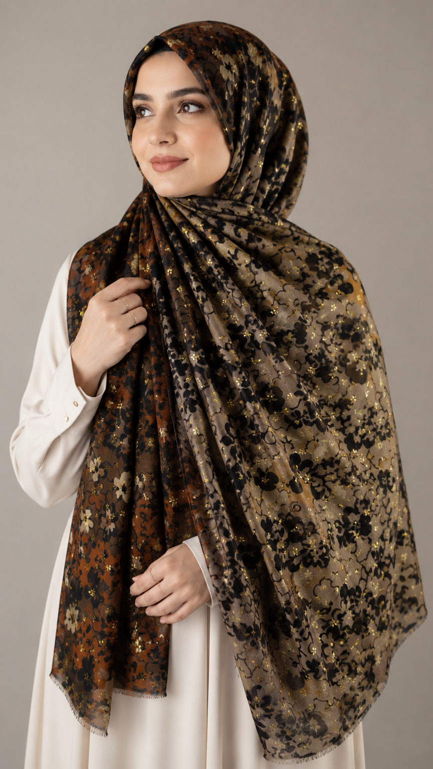 Twilight Flora Brown | Lawn Printed Hijab