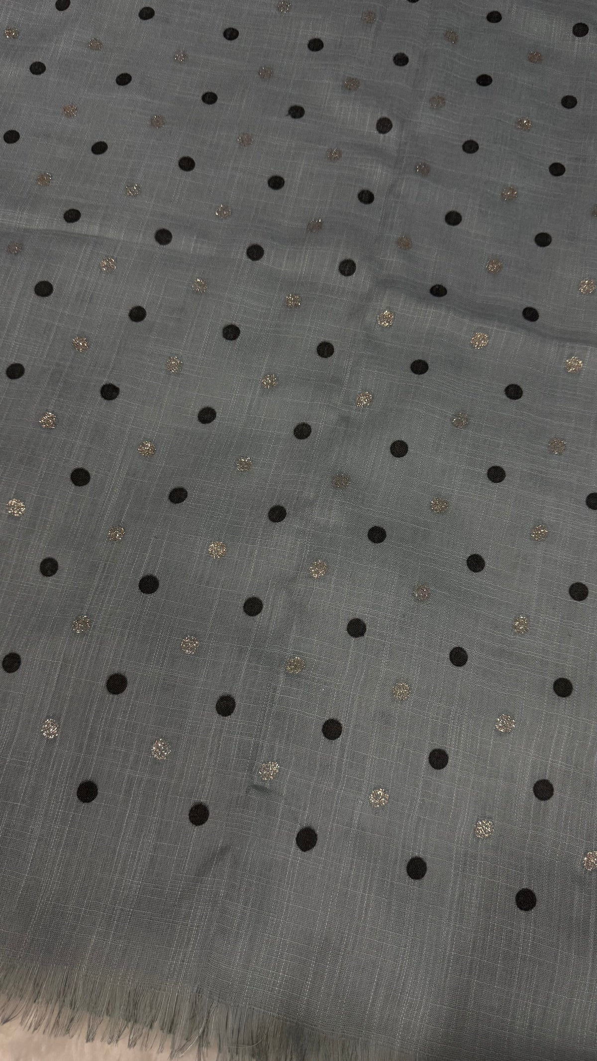 Lawn Block Print Hijab | Shinny Polka Dots | Grey