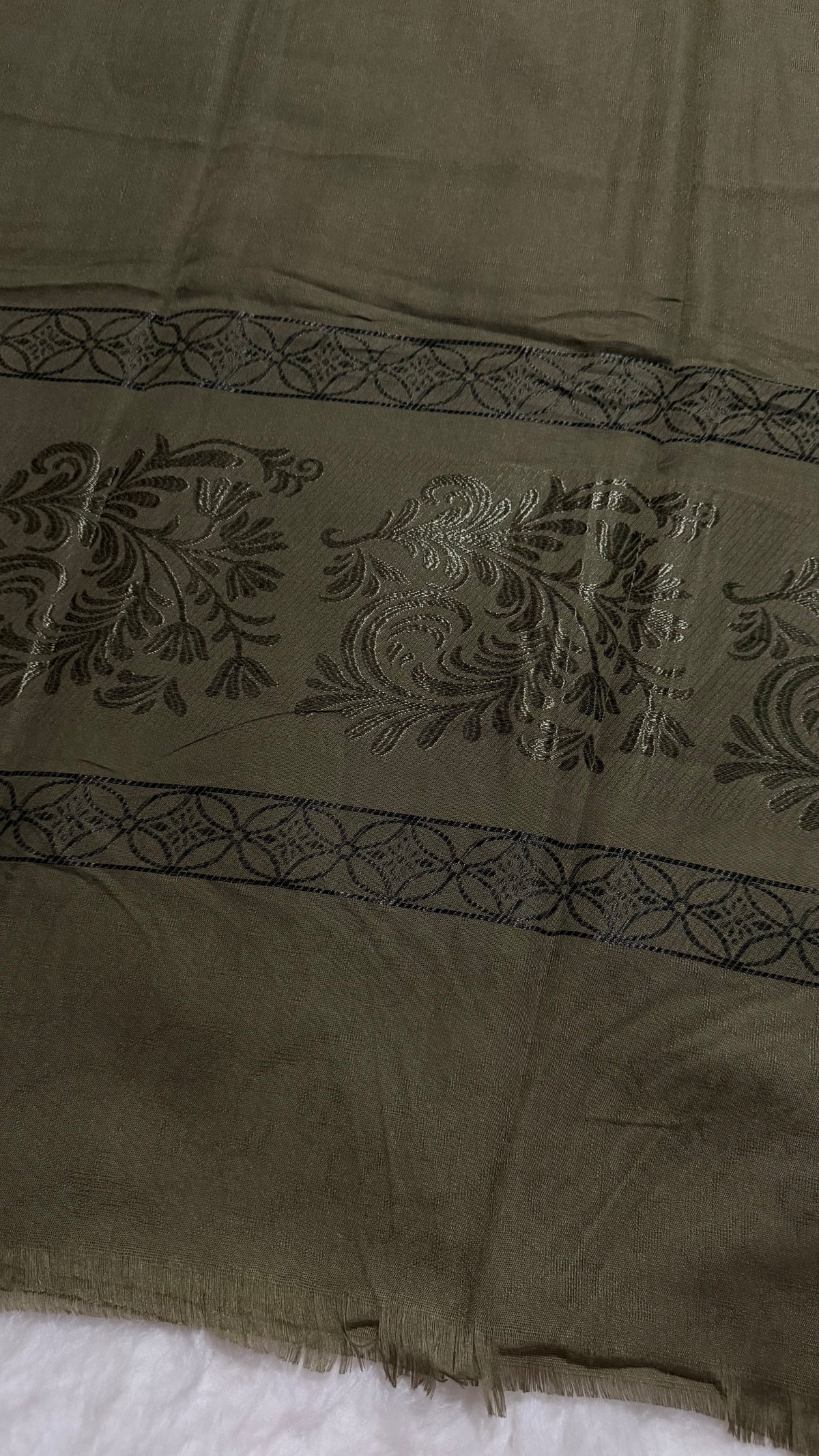 Lawn Jacquard Border | Olive Green