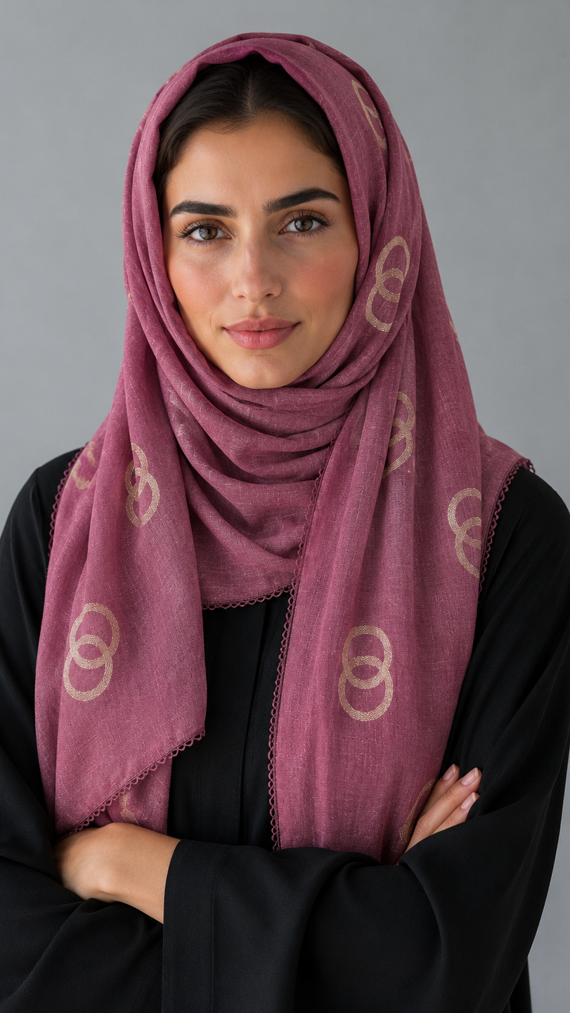 Lawn Ringset Embroidered Hijabs (XL) | Rosewood Pink