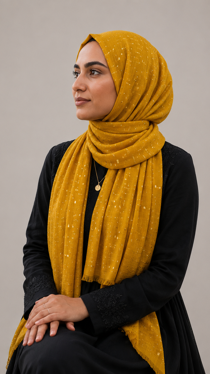 Lawn Foil Spread Hijab | Mustard