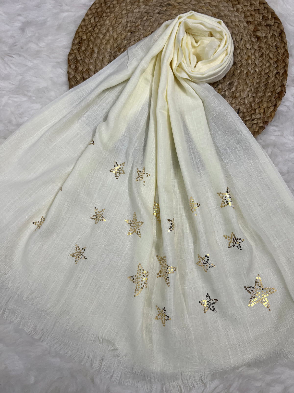 Starry Shine Hijab –Cream White