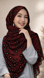 Lawn Block Print Hijab | Floral | Maroon
