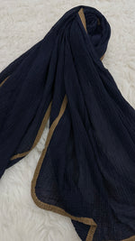 Soft Crinkle Lawn Hijab with Borders | Dark Blue