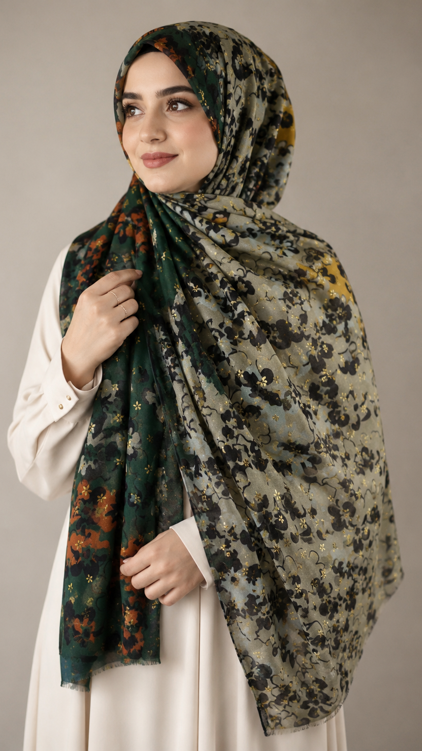 Twilight Flora Green | Lawn Printed Hijab