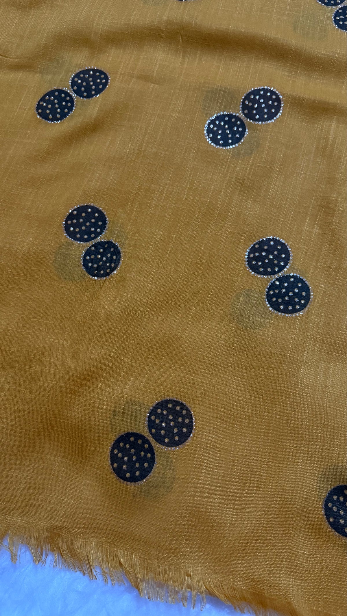 Lawn Block Print Hijab | Shinny Circles | Mustard