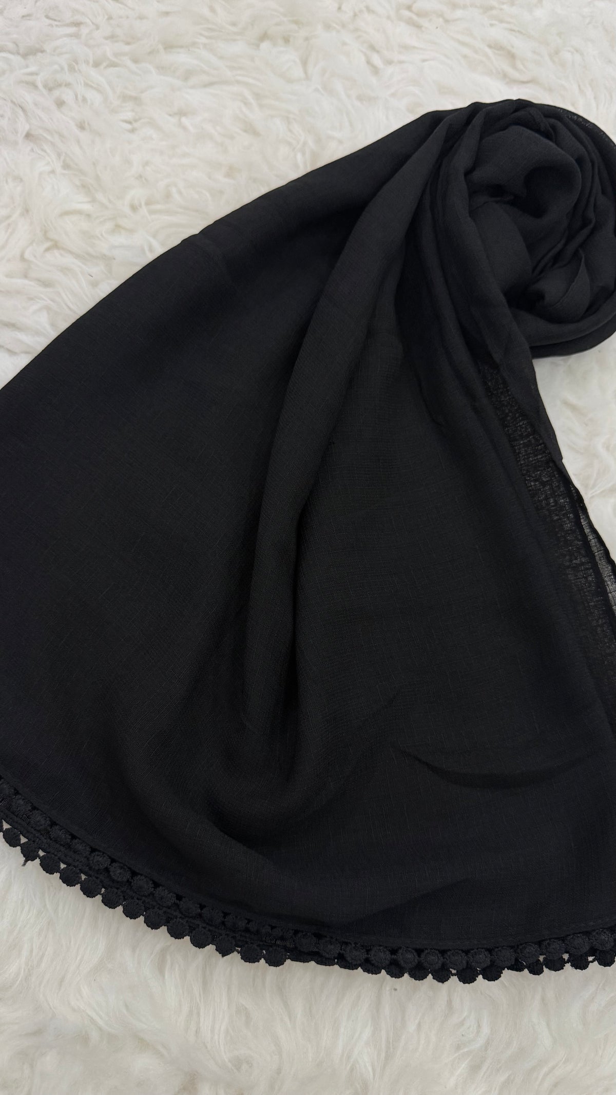 Plain Lawn Black Hijab | One Sided Lace