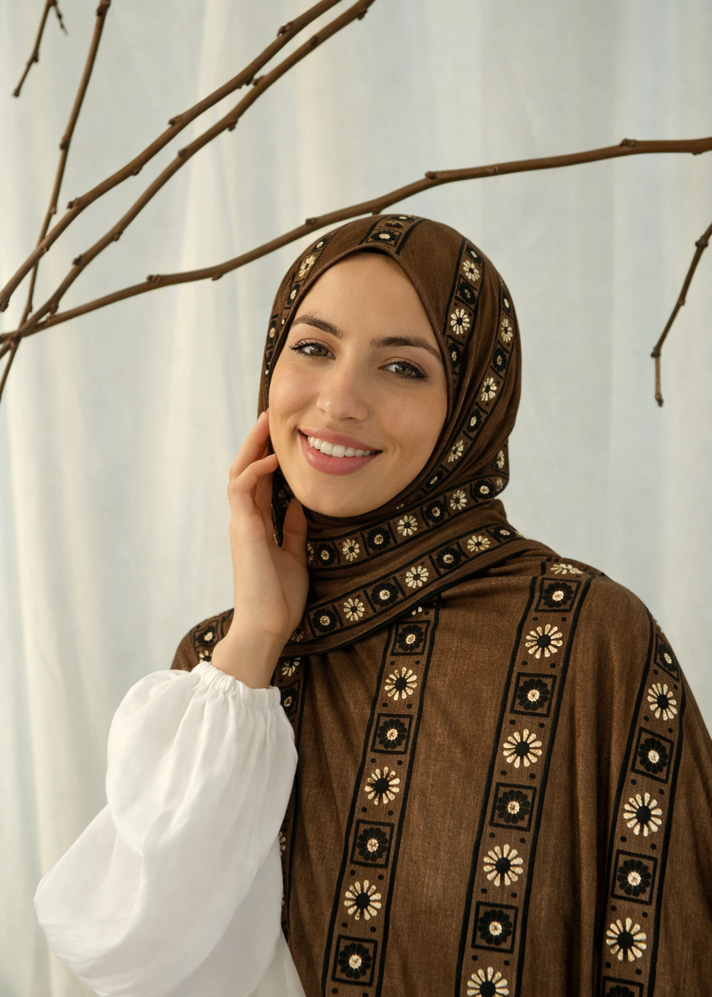 Lawn Block Print Hijab | Stripes | Dark Brown