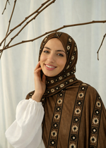 Lawn Block Print Hijab | Stripes | Dark Brown