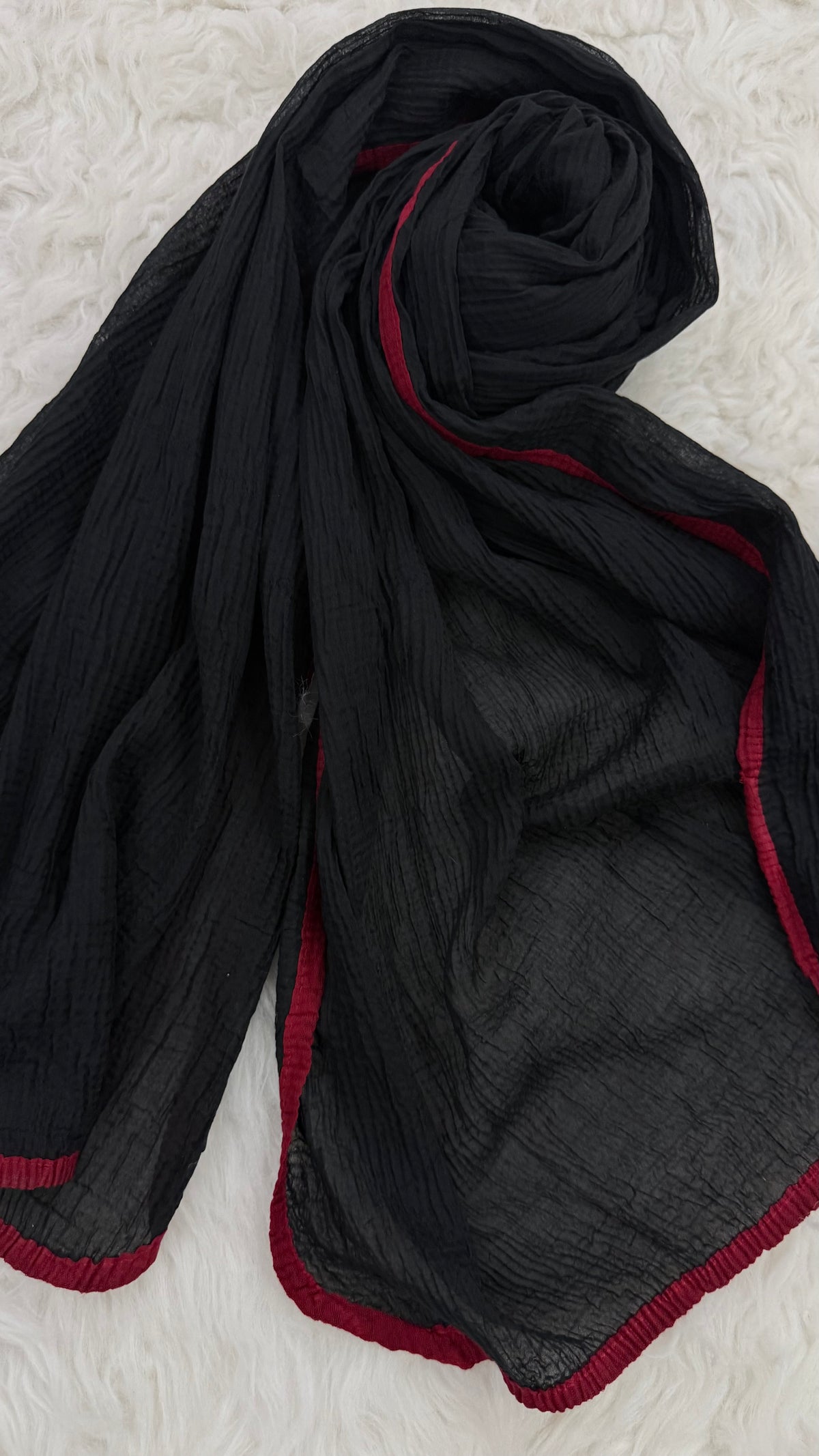 Soft Crinkle Lawn Hijab with Borders | Black