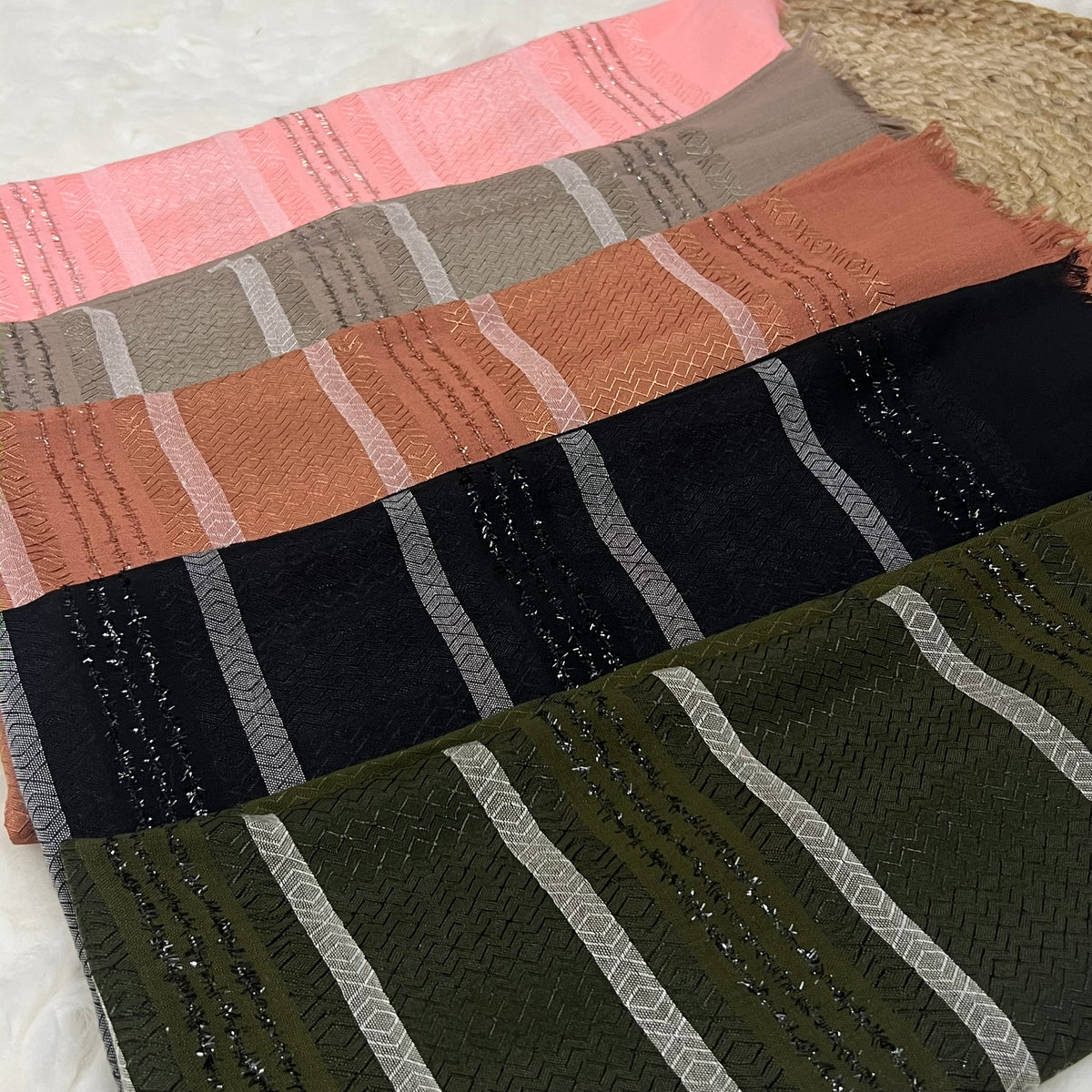 Textured Metallic Stripe - Burnt Coral