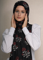 Lawn Block Print Hijab | Roses| Black