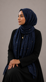 Lawn Foil Spread Hijab | Dark Blue