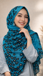 Lawn Block Print Hijab | Floral | Feroza Blue