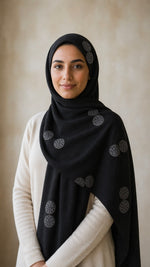 Lawn Block Print Hijab | Shinny Circles | Black