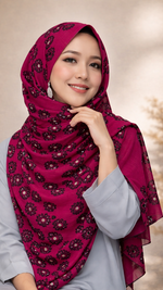 Lawn Block Print Hijab | Floral | Berry Fuchsia