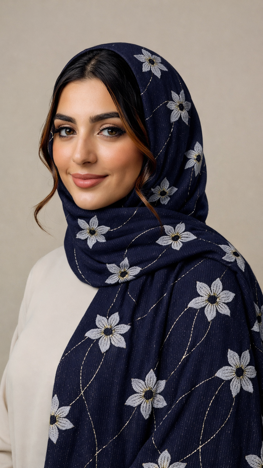 Threaded Lawn Floral Hijab | Floral | Purple