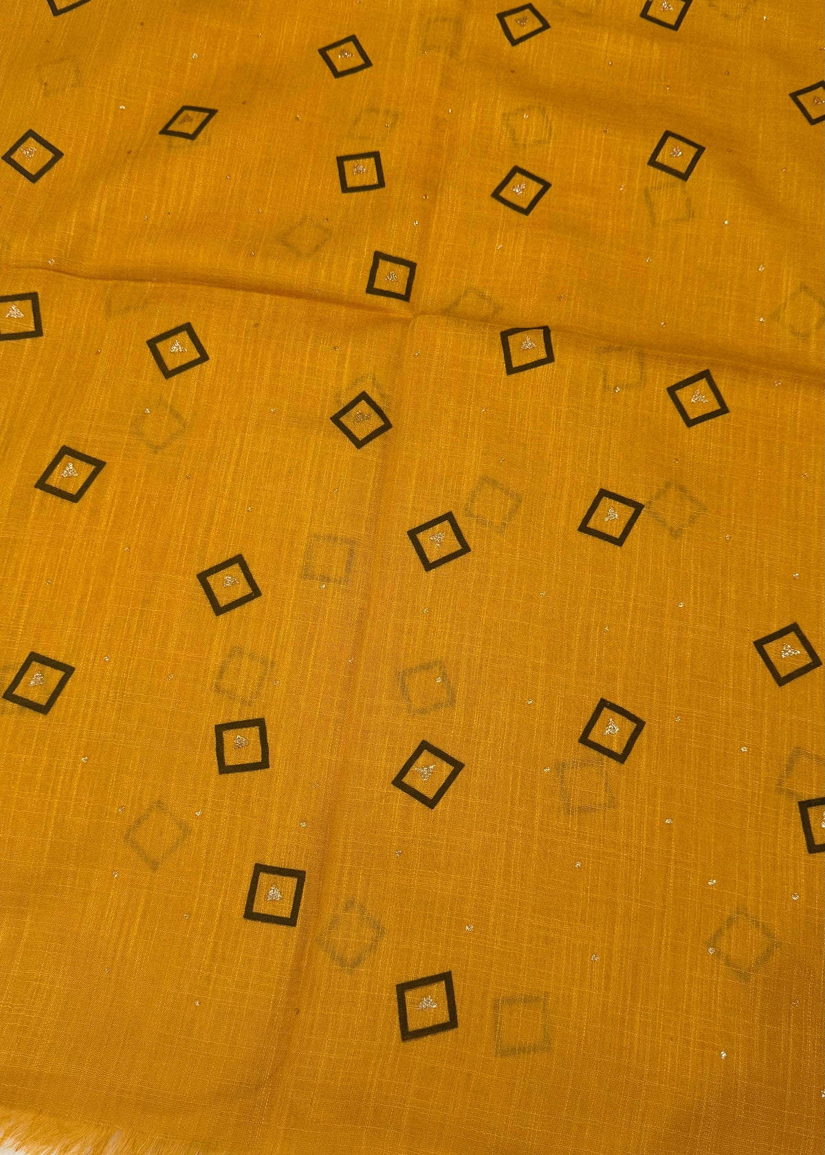 Lawn Block Print Hijab | Shiny Squares | Mustard