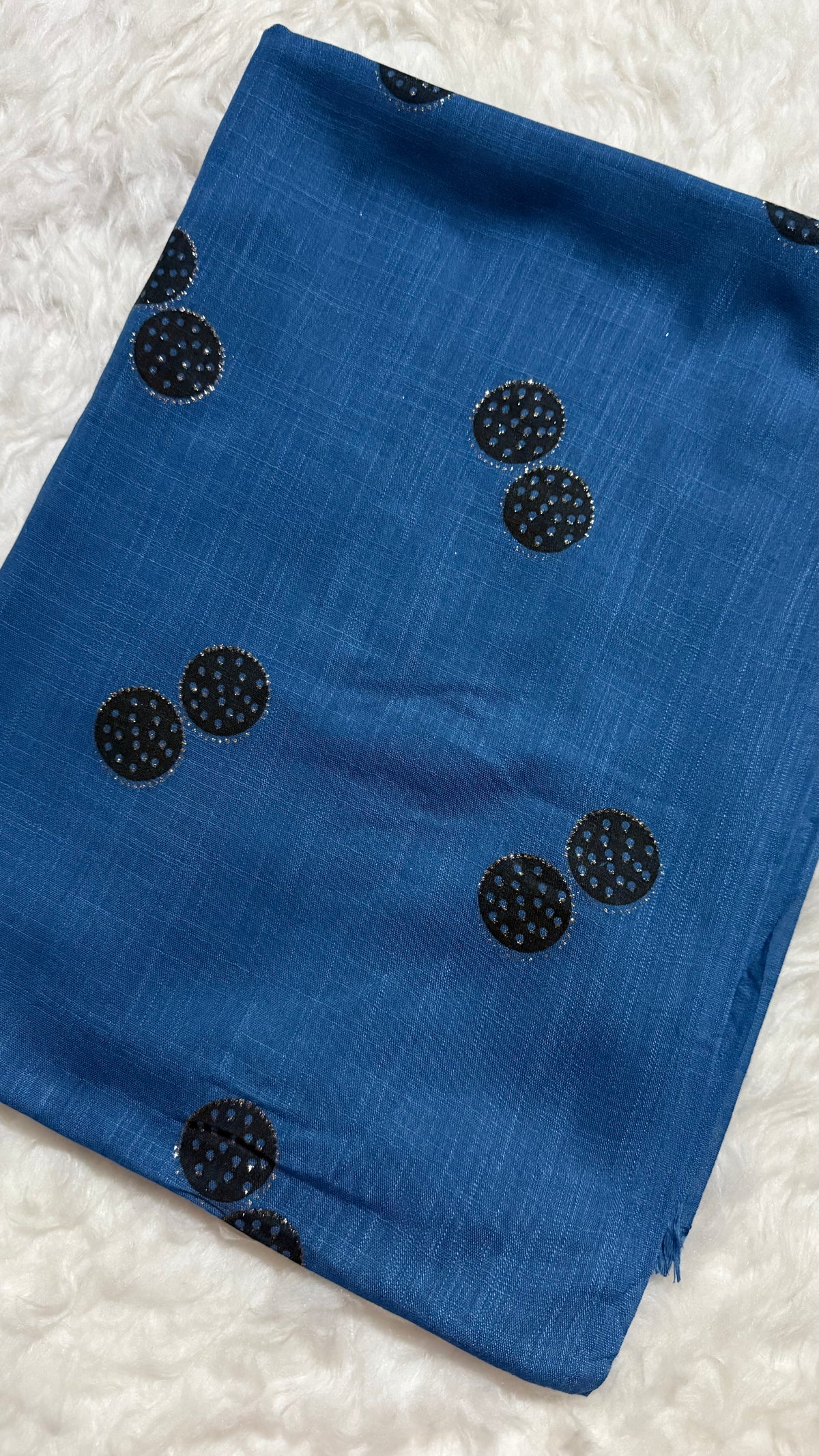 Lawn Block Print Hijab | Shinny Circles | Blue