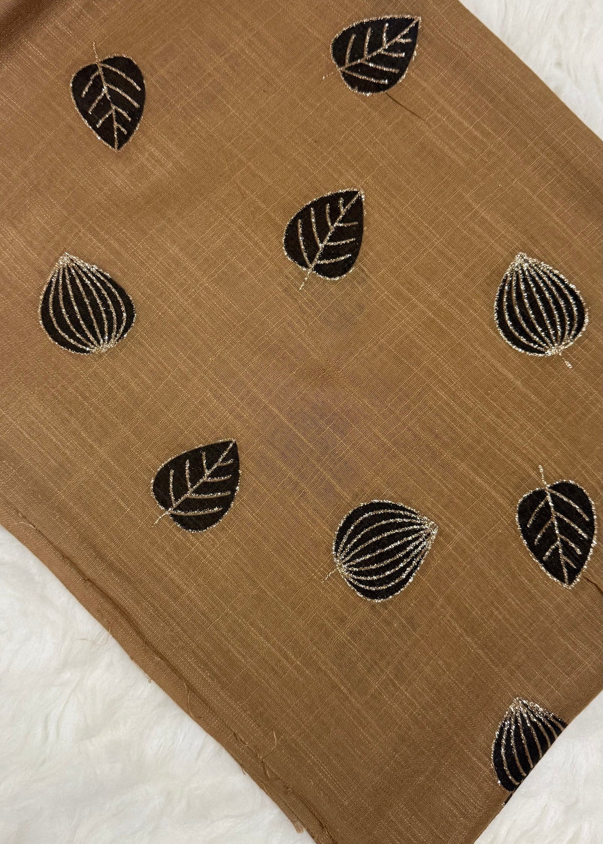Lawn Block Print Hijab | Shiny Leaf | Mocha Brown