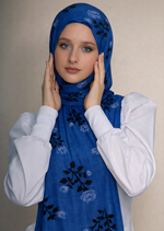 Lawn Block Print Hijab | Roses| Blue