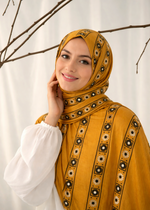 Lawn Block Print Hijab | Stripes | Mustard