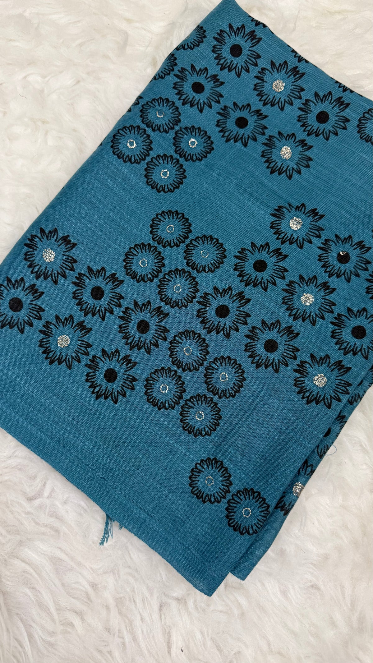 Lawn Block Print Hijab | Floral | Feroza Blue