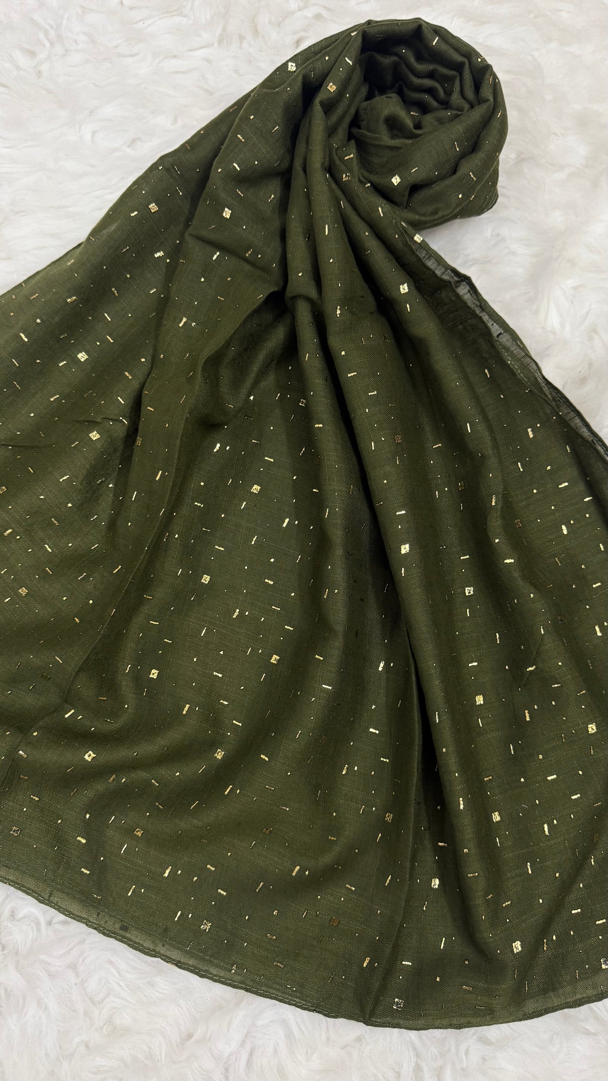 Lawn Foil Spread Hijab | Olive Green
