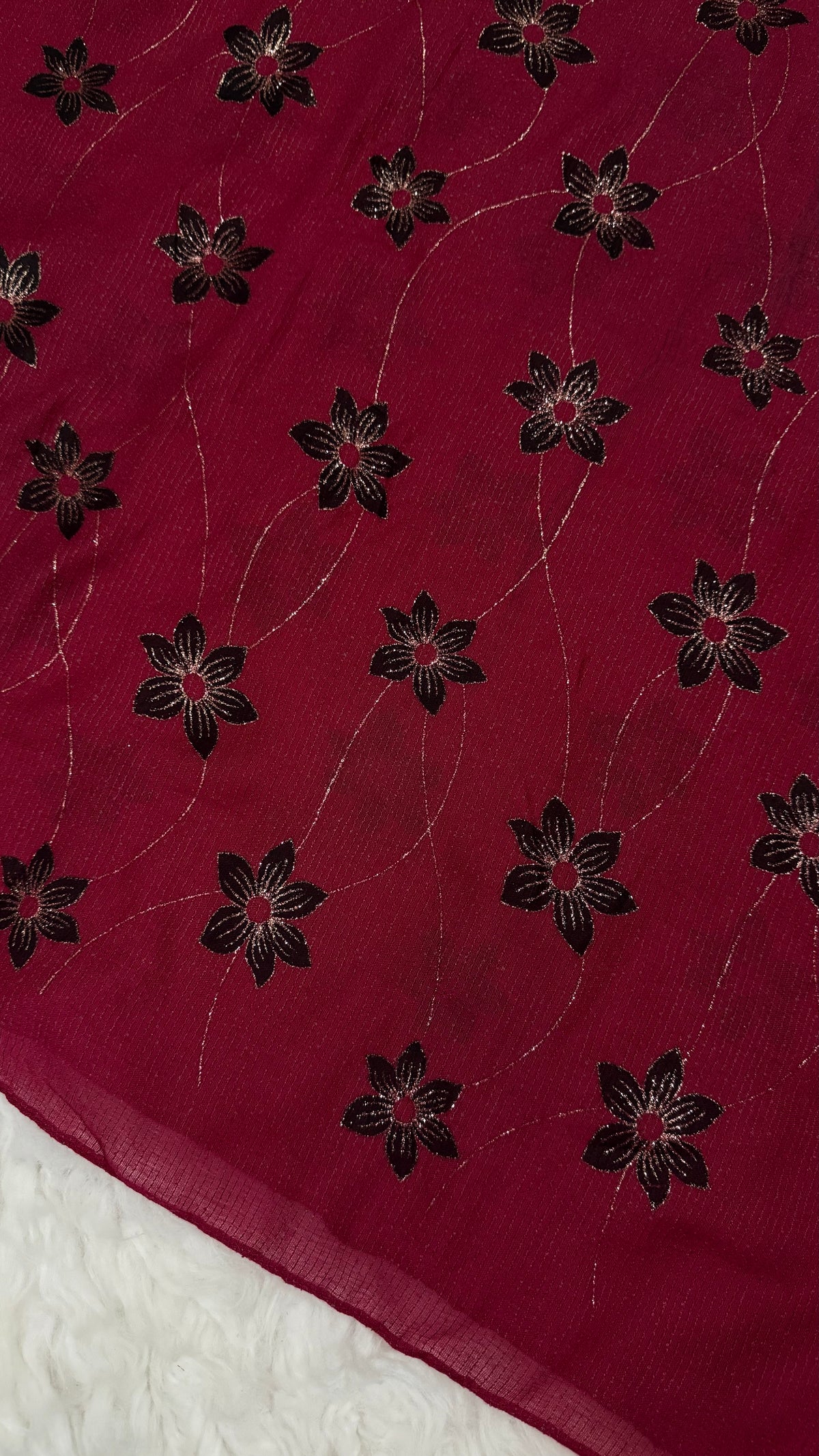Threaded Lawn Floral Hijab | Floral | Fuchsia Pink