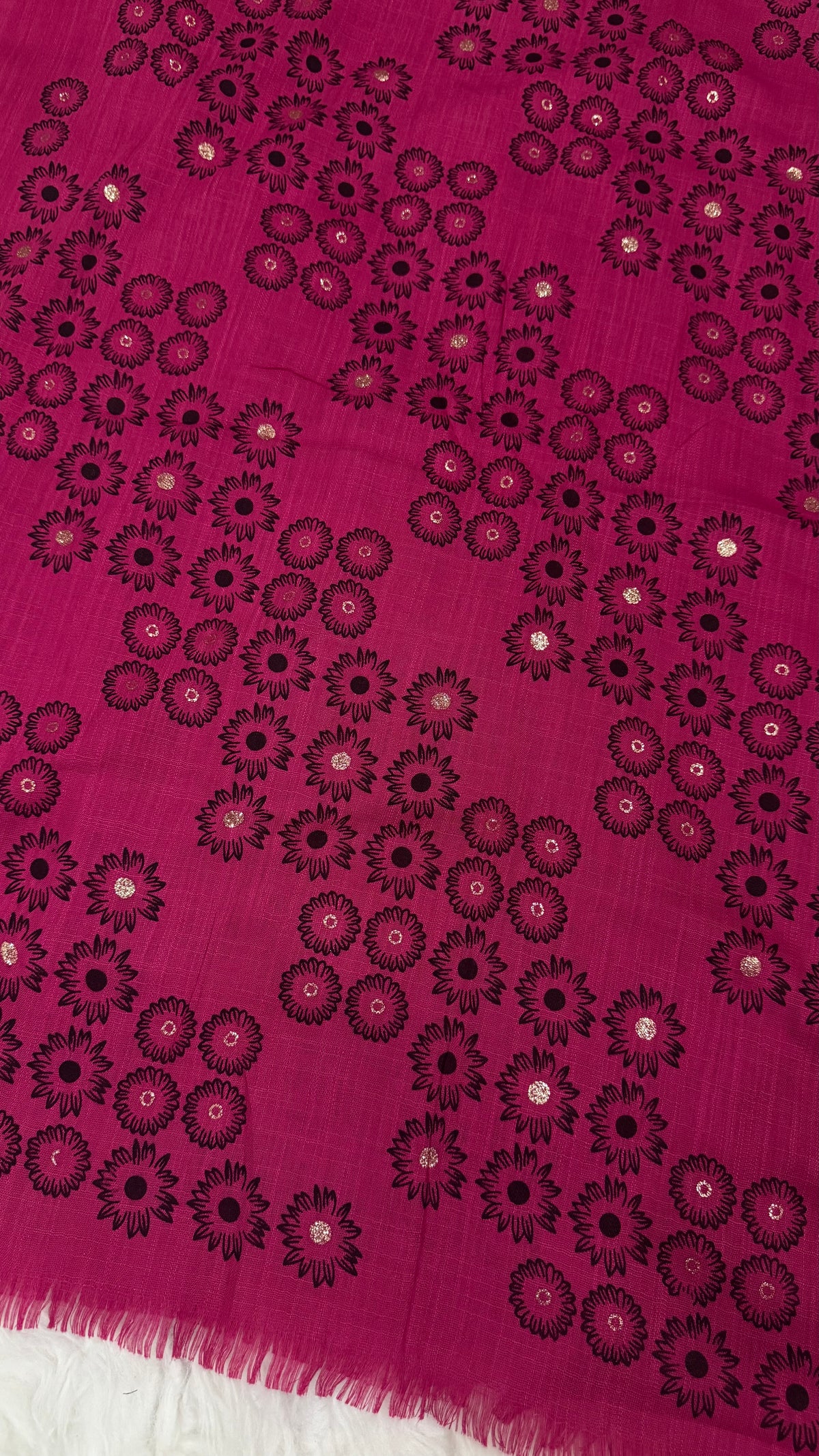 Lawn Block Print Hijab | Floral | Berry Fuchsia